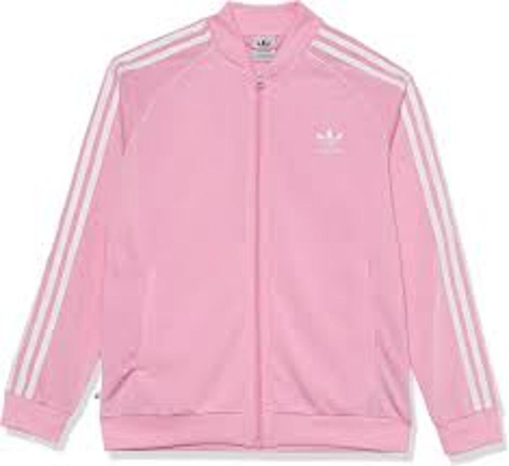 Adidas Girls Pink Track Jacket Size 13-14 XL Full Zip 3-Stripes Youth